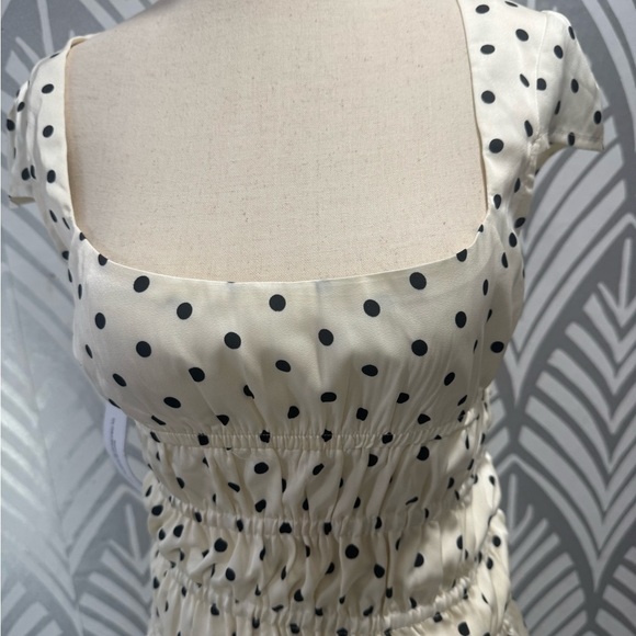 NWOT Princess Polly Evangelie Ruched Black and White Polka Dot Mini Dress - Picture 4 of 8